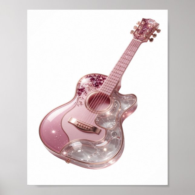 Playful Silver PINK GLITTER GUITAR Print (Front)