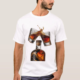 Playful Silver WHISKY BOTTLE AND GLASSES SPLASH T-Shirt