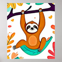 Playful Sloth Hanging from a Tree