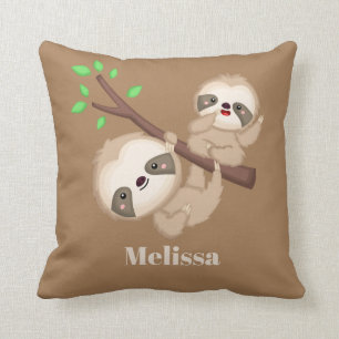 Playful sloths girls add name room decor cushion