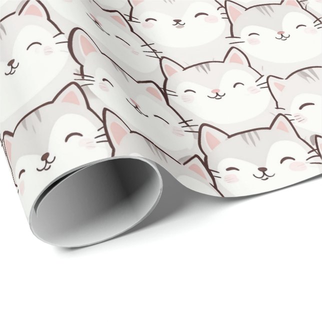 Playful Smiling Cat Wrapping Paper – Adorable (Roll Corner)