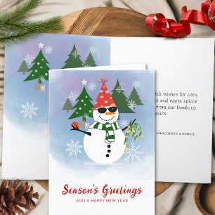 Playful Snowman with Mistletoe Christmas Greeting  Holiday Card