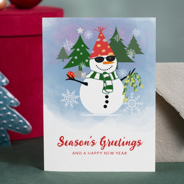 Playful Snowman with Mistletoe Christmas Greeting  Holiday Card (Creator Uploaded)