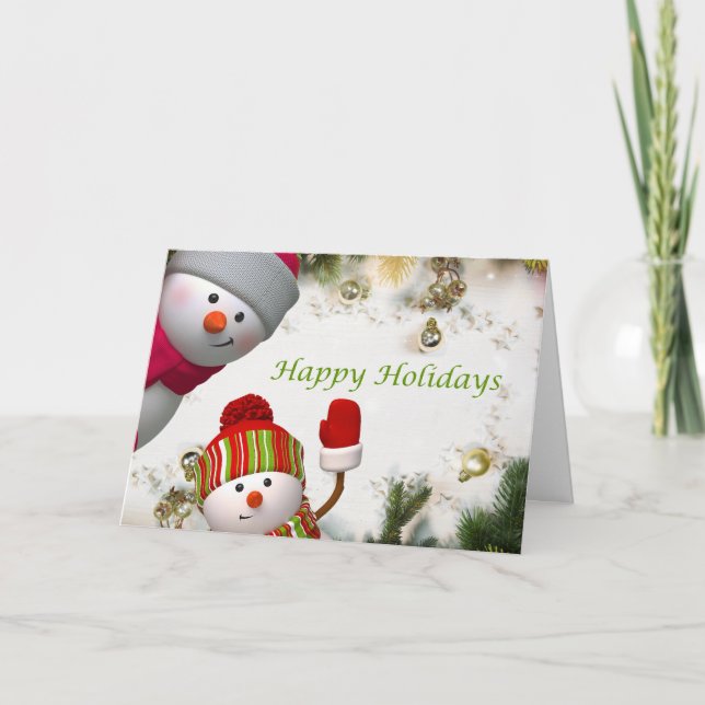 Playful Snowmen Greeting - Personalised Greeting  Card (Front)