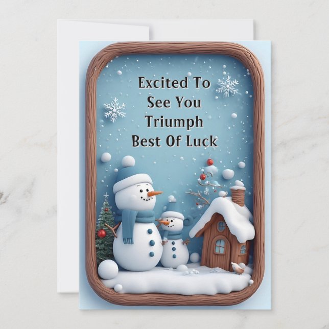 Playful Snowmen in Winter Setting With Snowflakes Holiday Card (Front)