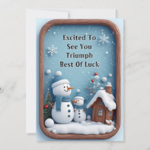 Playful Snowmen in Winter Setting With Snowflakes Holiday Card