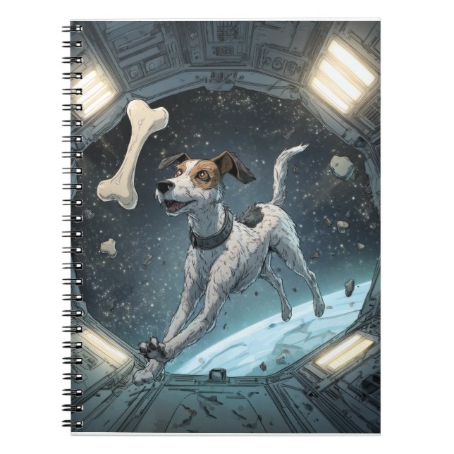 Playful Space Dog with Floating Bone Notebook (Front)