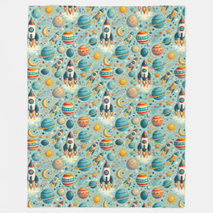 🚀 Playful Space Fleece Blanket Kids Cosmic Gift ✨