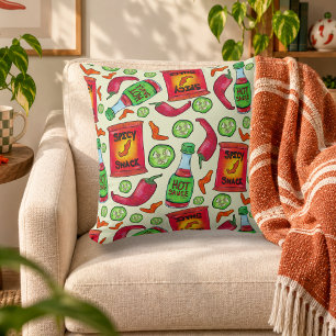 Playful Spicy Food Pattern Cushion