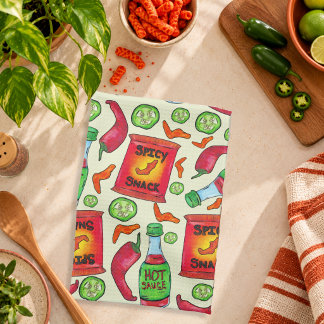 Playful Spicy Food Pattern Tea Towel
