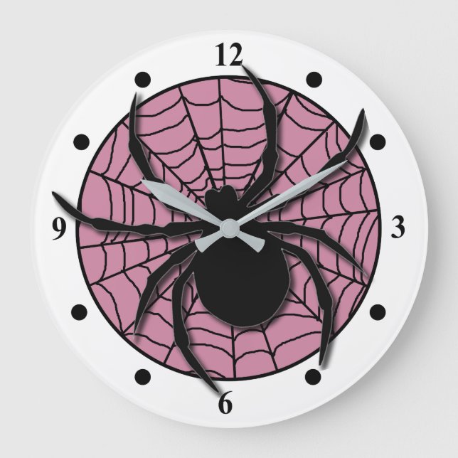 Playful Spider Web Huge Spider Large Clock (Front)
