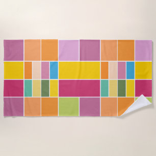 Playful Springtime Geometric Blocks Beach Towel