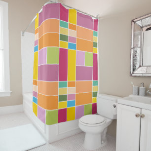 Playful Springtime Geometric Blocks Shower Curtain