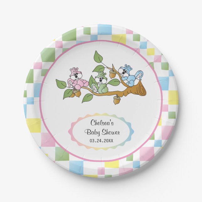 Playful Squirrel Baby Shower Theme Paper Plate (Front)