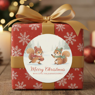Playful Squirrels in Christmas Winter Forest Classic Round Sticker