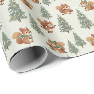 Playful Squirrels in Christmas Winter Forest Wrapping Paper