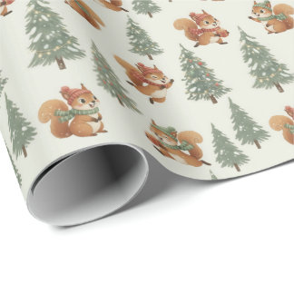 Playful Squirrels in Christmas Winter Forest Wrapping Paper