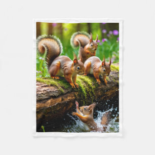 Playful Squirrels In Forest Nature Fleece Baby Bla Blanket