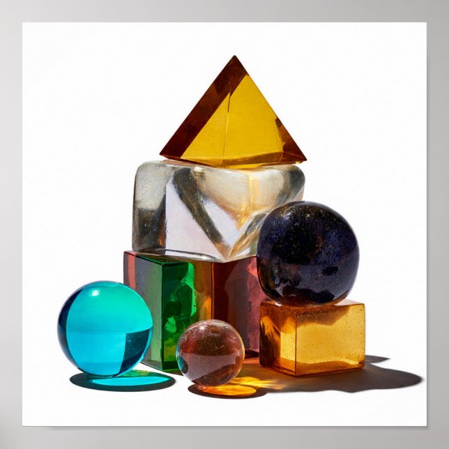 Playful Stack of Colourful Geometric Glass Art Poster (Front)