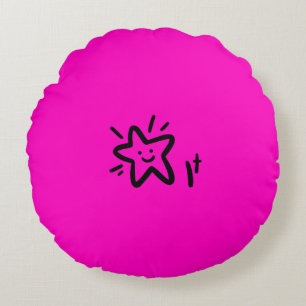 Playful Star Face Pink Baby Girl Nursery Round Cushion