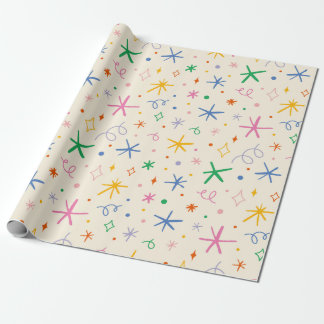Playful stars and swirls colorful pattern wrapping paper