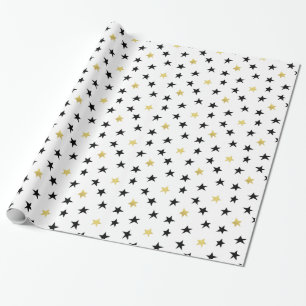 Playful Stars - Black & Gold Wrapping Paper