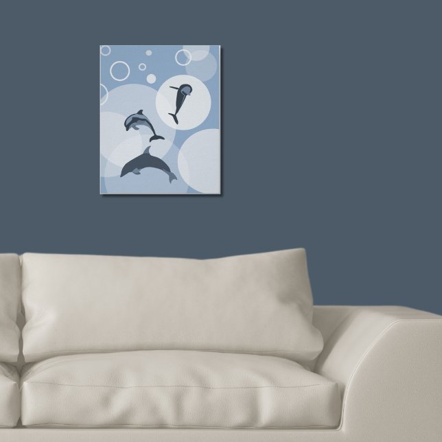 Playful Steel-Blue Wave Jumping Dolphins  Poster (Playful Steel-Blue Wave Jumping Dolphins Poster Family Living Room)
