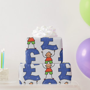 Playful Stick Figure Standing on Pound Wrapping Paper