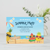 Playful summer beach cartoon fruit