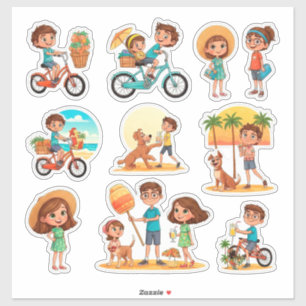 Playful Summer Moments: Kids, Bikes, Dogs Beach