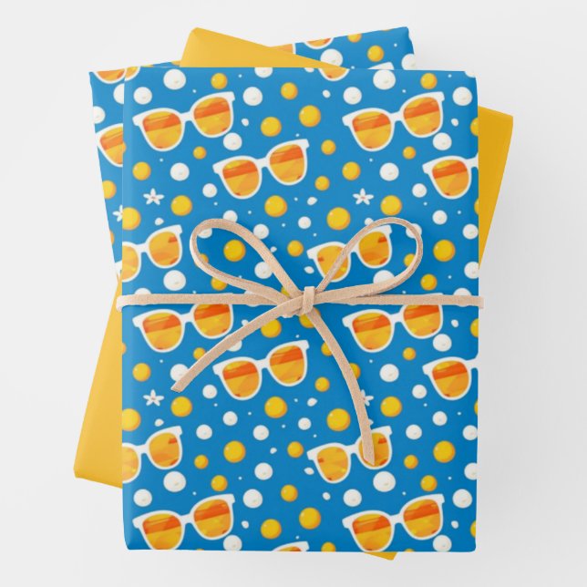 Playful Summer Sunglasses Pattern Wrapping Paper Sheet (In situ)