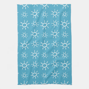 Playful Sun Doodle Summer Pattern Tea Towel