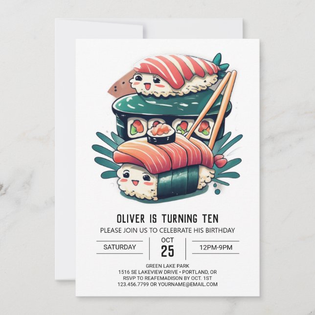 Playful Sushi Rolls Editable Birthday Invitation (Front)