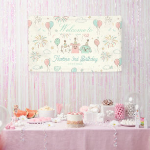 Playful Sweet and Three Kids Birthday Banner