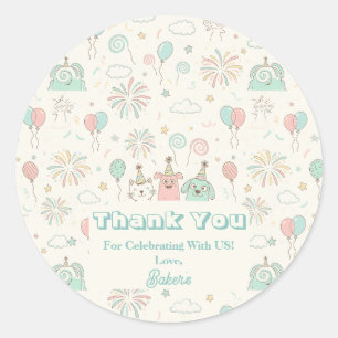 Playful Sweet and Three Kids Birthday Classic Round Sticker