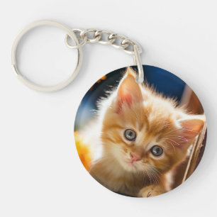 Playful sweet kitten key ring
