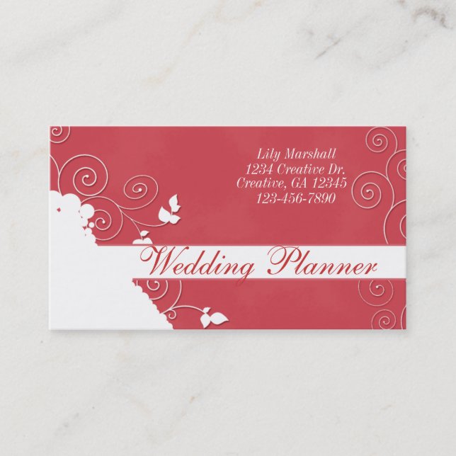 Playful Swirls Business Card in Cherry Sherbet (Front)