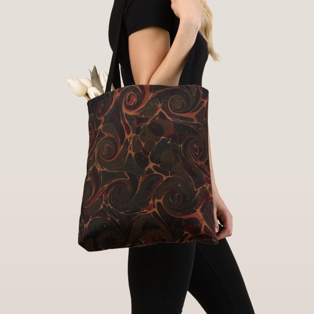 Playful Swirls Dark Brown Tote Bag (Close Up)