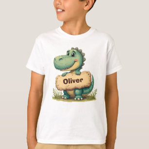 Playful T-Rex with Stone Name Sign T-Shirt