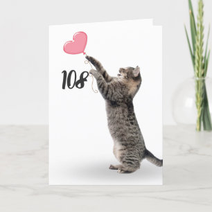 playful tabby cat for 108th birthday card