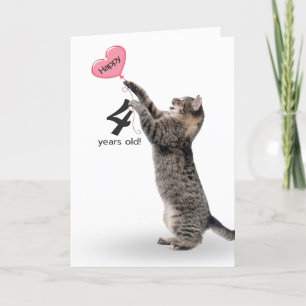 playful tabby cat for 4th birthday card