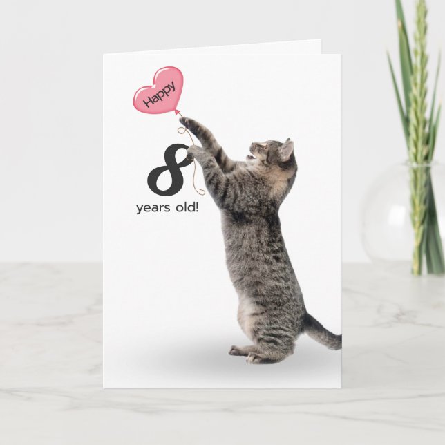 playful tabby cat for 8th birthday card (Front)