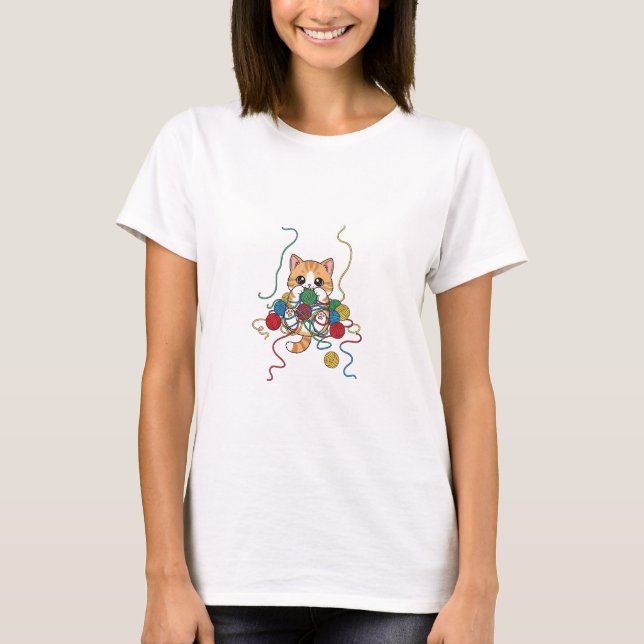 Playful Tangled Kitten T-Shirt (Front)