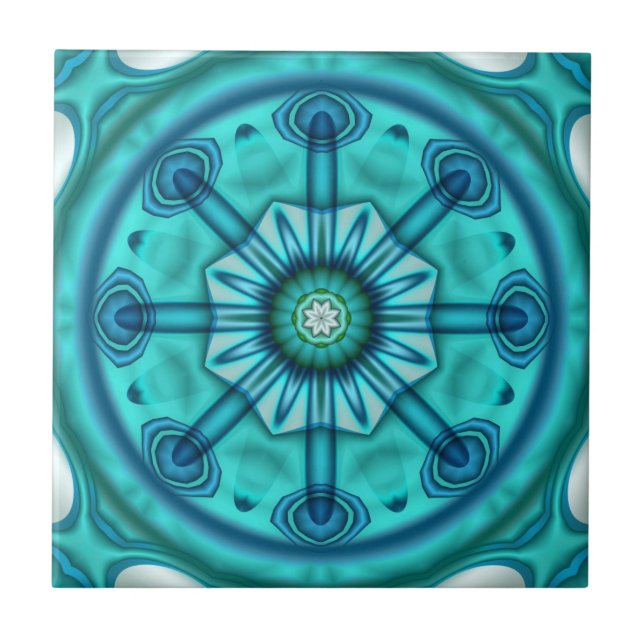 Playful Teal Blue Green Geometric Bathroom Tile (Front)