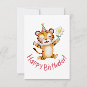 Playful Tiger Birthday Design with Daisy Thank You Card