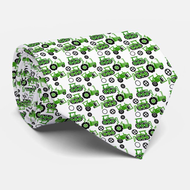 Playful Tiny Toy Green Tractors White Tie (Rolled)