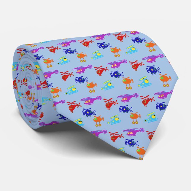 Playful Tiny Toy Helicopters Sky Blue Tie (Rolled)