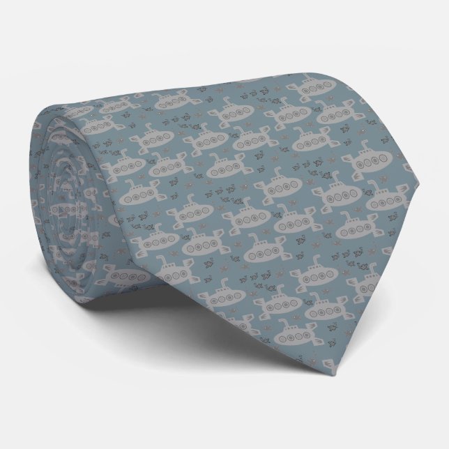 Playful Tiny Toy Submarines Grey Blue Green Tie (Rolled)