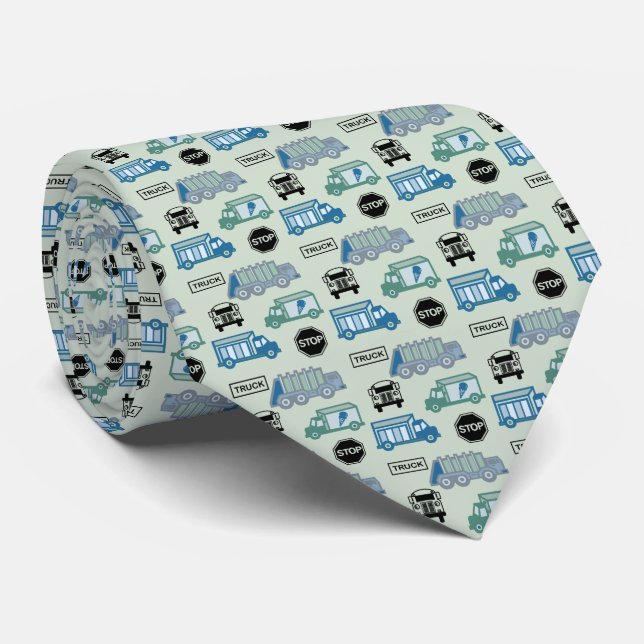 Playful Tiny Toy Trucks Mint Green Tie (Rolled)
