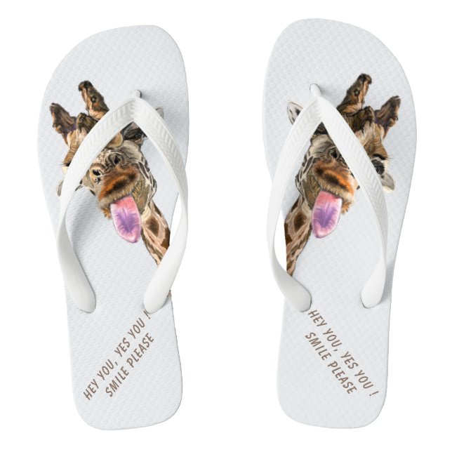 Playful Tongue Out Giraffe Flip Flops Gift Smile (Footbed)